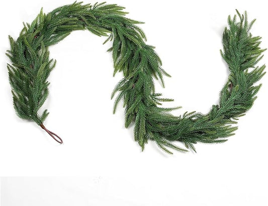 6FT Norfolk Pine Garlands for Decoration, Real Touch Christmas Greenery Garland for Staircase, Mantel, Fireplace, Wall, Home Holiday Outdoor Indoor Christmas Decorations, Easy to Shape, 1P