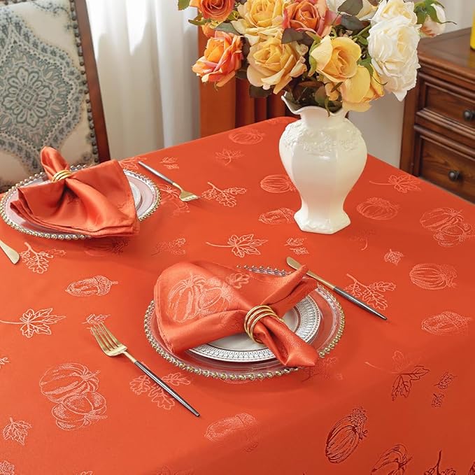 MATIRUG Fall Thanksgiving Table Cloth Rectangular 60x102 Inches, Pumpkin Jacquard Spillproof Wrinkle Free Tablecloths, Farmhouse Party Table Cover for Autumn Harvest/Burnt Orange