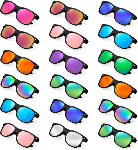 Matcheck 10/18 Pack Neon Colors Party Sunglasses Mirrored lens Colored Glasses Bulk Retro Shades for Unisex Adults Teens