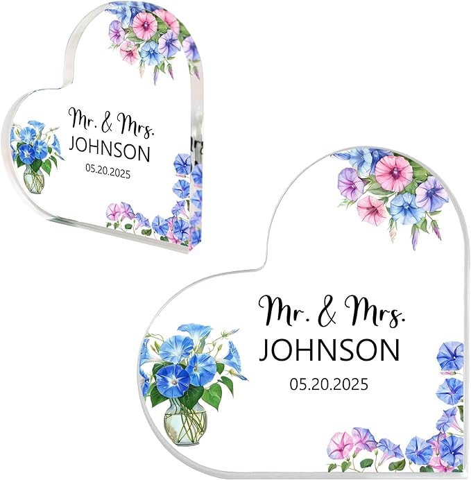 Custom Wedding Heart Acrylic Plaque,Mr & Mrs Cake Topper,Personalized Wedding Keepsake/Gift/Sign (Style 16)