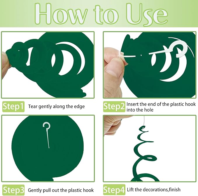 48 Pcs Green Hanging Swirl Party Decorations Olive Green Felt Ceiling Spiral Streamers with Hooks for Birthday Wedding Baby Shower Graduation Christmas St Patrick's Day Holiday Party Supplies