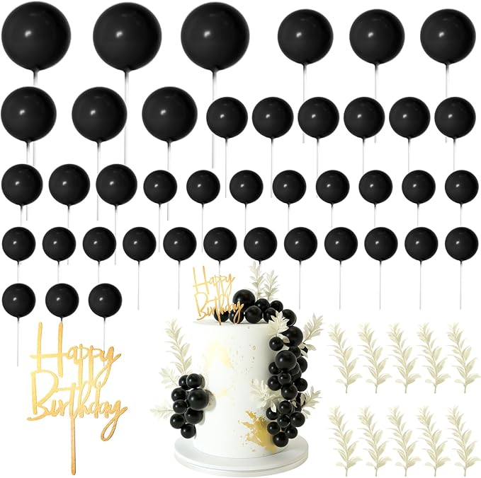 MIAHART Ball Cake Toppers Boho Grass Cake Topper Ball Cake Insert Decoration for Birthday Wedding Baby Shower Party Decorations Boho Themed Party Supplies (Black)