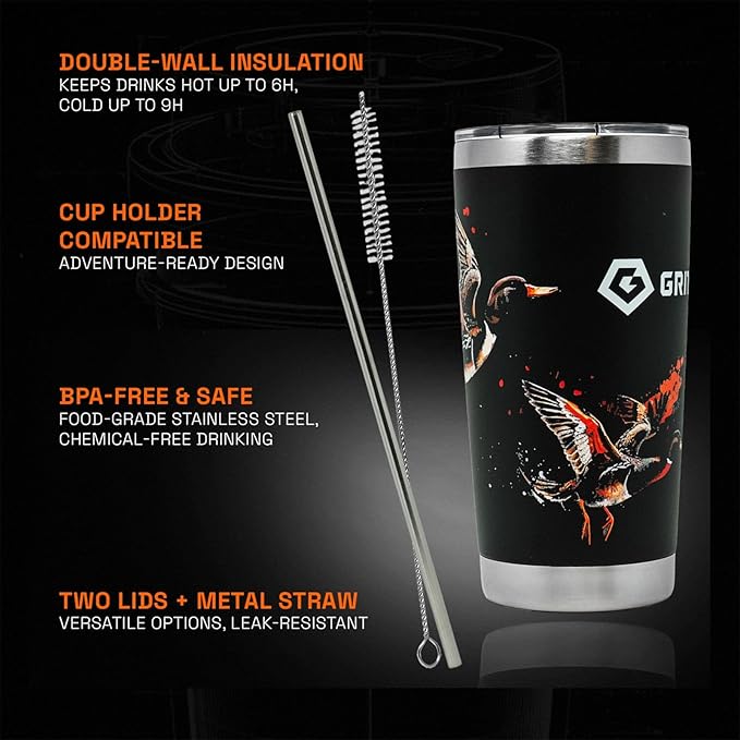 GRITR Stainless Steel Tumbler – 20oz/30oz, Insulated & Leakproof, Hot or Cold Drinks Anywhere, Travel Tumbler with Straw and Lids for Coffee, Water & Smoothies