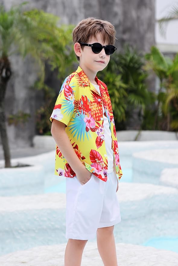 Cromoncent Matching Hawaiian Outfits for Family, Dad and Son Matching Luau Beach Tropical Shirts Mommy Daughter Tropical Sets