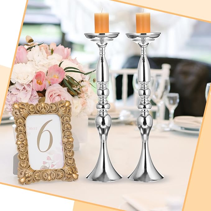 Rtteri 24 Pcs Metal Wedding Centerpiece Table Decoration Gold Flower Stand 20 Inch Tall Wedding Flower Vase Centerpieces for Reception Flower Arrangement Candle Holder Party Dinner Home Decor (Silver)