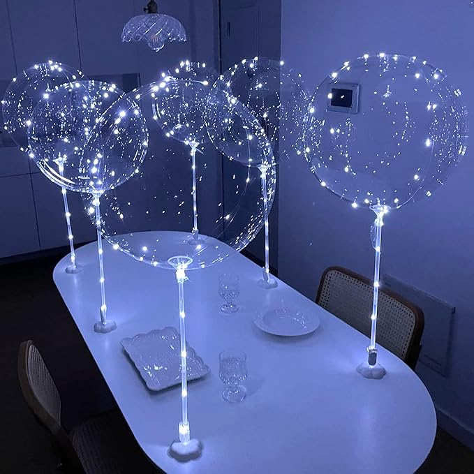 Lightsfever cold white 6pc LED Light up Balloon with sticks, stands and batterys, centerpieces for party no helium required DIY Kit (cold white)