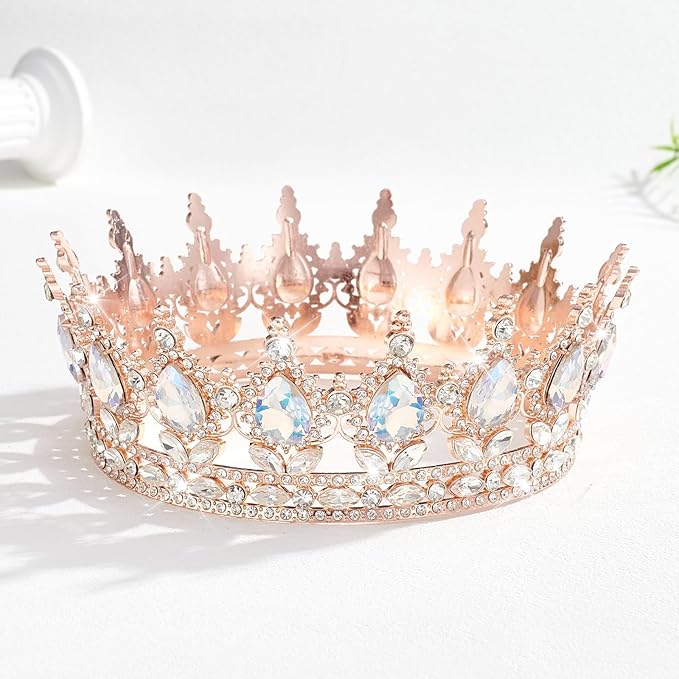 Queen Crown Rhinestone Wedding Crowns and Tiaras for Women Costume Party Hair Accessories Princess Birthday Crown Crystal Bridal Crown (Rose Gold & Moonlight Crown)