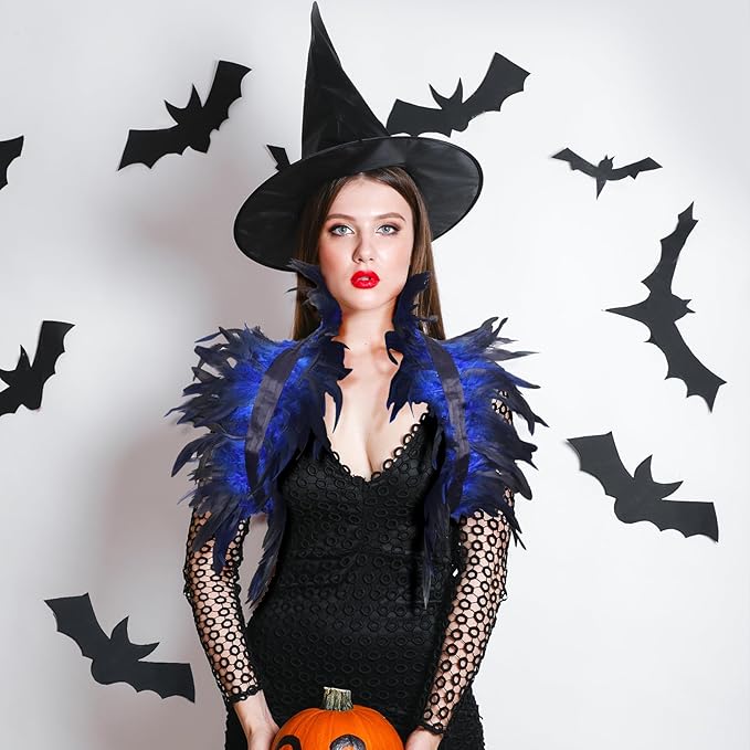 Gothic Natural Feather Shrug Feather Shawl Wrap Cape Victorian Collar for Halloween Cosplay Party Costume Accessories