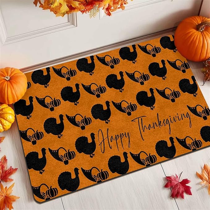 Fall Welcome Maple Leafs Decorative Door Mat, Autumn Thanksgiving Doormat for Indoor Outdoor Entrance Floor Mats,Fall Pumpkins Non Slip Harvest Vintage Decor Rubber Welcome Mats 16" x 24" Inch