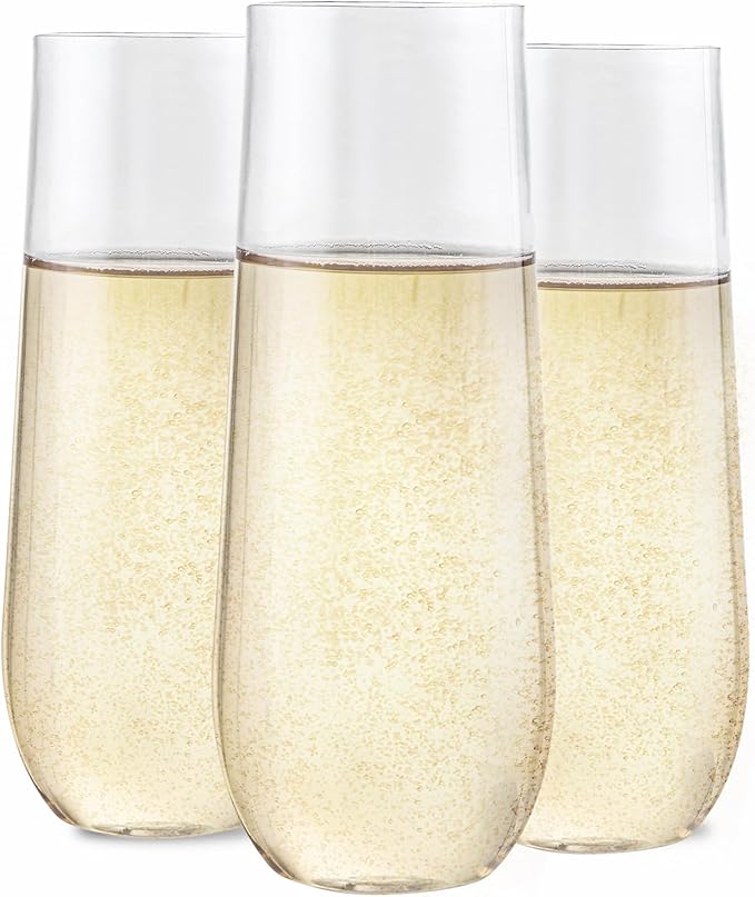SUT 24PCS Stemless Plastic Champagne Flutes - 9oz plastic champagne glasses disposable, disposable champagne glasses, mimosa glasses plastic for Wedding Parties & Shower