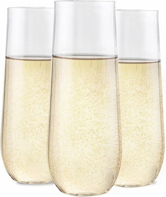 SUT 24PCS Stemless Plastic Champagne Flutes - 9oz plastic champagne glasses disposable, disposable champagne glasses, mimosa glasses plastic for Wedding Parties & Shower