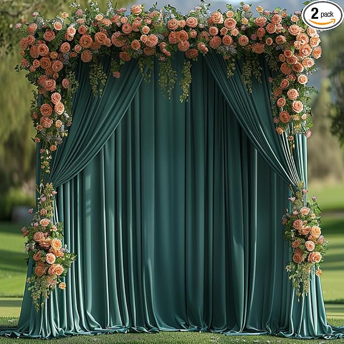 20x10ft Wrinkle Free Hunter Green Backdrop Curtain for Parties Soft Fabric Drapes Wedding Dark Green Curtain Backdrop for Birthday Party Decorations Background for Photography 5x10ft,4 Panels