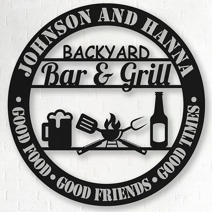 Custom BBQ Signs for Backyard & Man Cave, Personalized Metal Grilling Sign for Dad, Grandpa or Papa