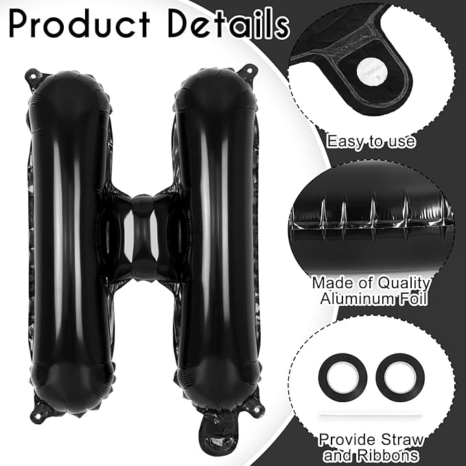 26 Pcs Black Letter Balloons,16 Inch Foil Alphabet Letter Balloons,Letter A-Z Balloon Banner Custom Phrase Balloon for Birthday Party Wedding Anniversary Decoration (Black 26pcs)