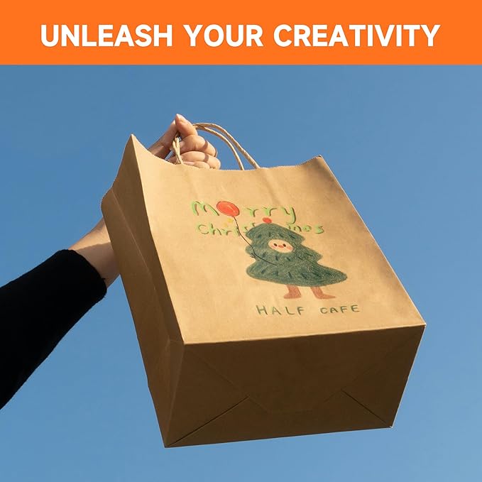 METAPRINT 100pcs Large Brown Paper Bags with Handles in Bulk, 10x5x13 Kraft Gift Bags, Recyclable Shopping Bags for Retail, Birthday, Parties & Weddings