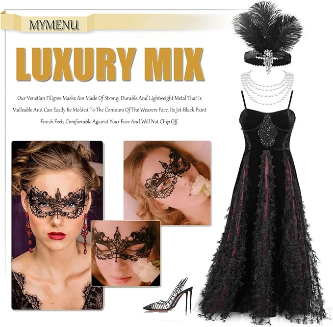 MYMENU Masquerade Mask for Couples Women Metal Rhinestone Venetian Party Evening Prom ball
