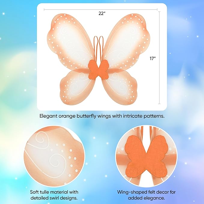 Funcredible Butterfly Wings with Chunky Glitter - Butterfly Costume - Fairy Wings Costume Set - Fairy Costume for Woman