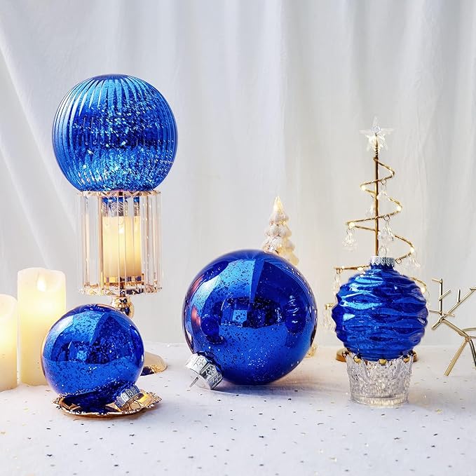 Large Christmas Ball Ornaments, Oversized Shatterproof Plastic Decorative Hanging Mercury Ornaments Ball for Xmas Holiday Party Decorations (Blue, 6.0")