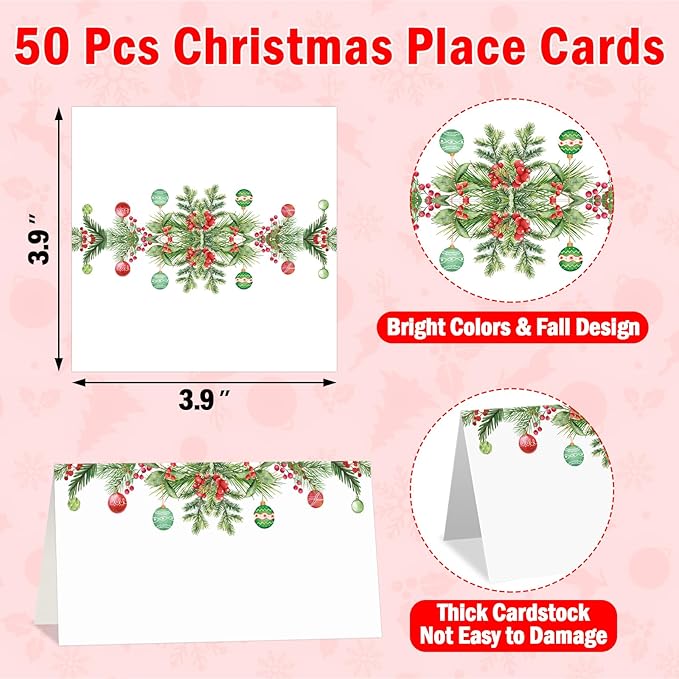 50 Pcs Christmas Place Cards for Xmas Seating Name Tags Placecard Holders Seating Christmas Food Tent Labels for Dinner Party Banquet Tables Buffet Food Label (Christmas-2)