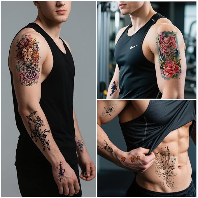 77 Sheets Lion Flower Owl Temporary Tattoo for Women Men, 17 Sheets Half Arm Nature Animal Large Fake Tattoos, 60 Sheets Butterfly Clock Tiny for Adult Kids Christmas Body Tattoos Stickers Realistic