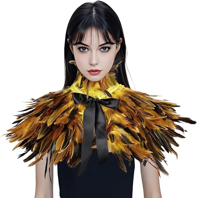 Gothic Natural Feather Shrug Feather Shawl Wrap Cape Victorian Collar for Halloween Cosplay Party Costume Accessories