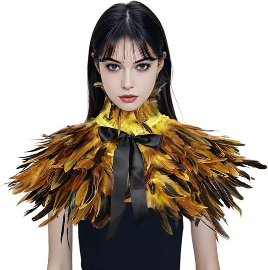 Gothic Natural Feather Shrug Feather Shawl Wrap Cape Victorian Collar for Halloween Cosplay Party Costume Accessories