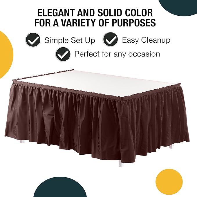 Exquisite Ruffle Table Skirt Brown 12 Pack 14 Ft Long Table Skirts for Rectangle Tables 6ft Plus or Round Tables Skirts with Adhesive Strip for Gender Reveal Decor & Happy Birthday Parties