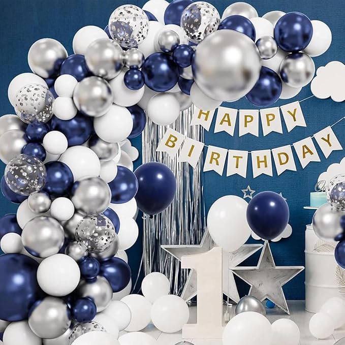 50pcs 12inch Navy Blue Silver Latex Helium Balloons,Blue Silver Confetti Balloon for Graduation Decorations/Class of 2025 Birthday Anniversary Decorations