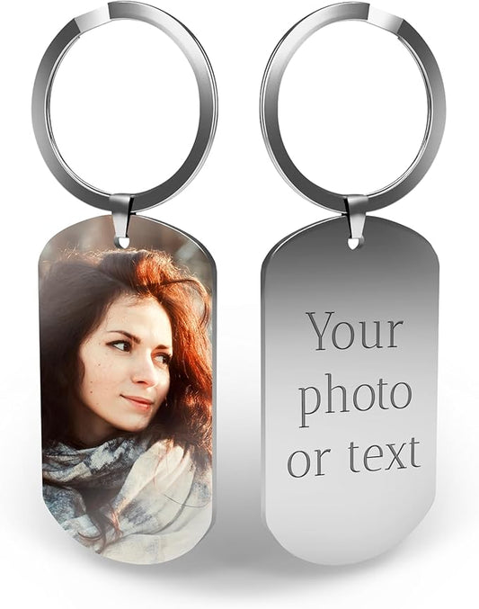 Custom Picture Keychain with Engraved Text – Personalized Gift for Boyfriend, Girlfriend – Anniversary – Made in USA