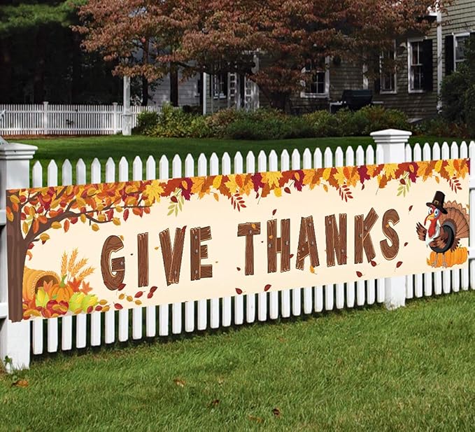 Happy Fall Banner Decorations - Give Thanks Thanksgiving Day Autumn Outdoor Indoor Party Decor Supplies