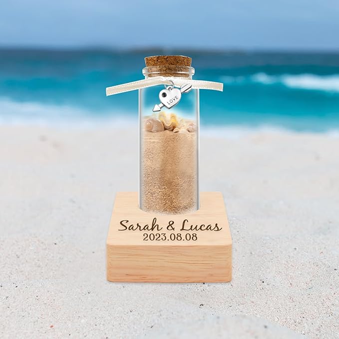 Personalized Honeymoon Sand Jar，Custom Anniversary Photo Presents, Vacation Keepsake Jar，Wedding Presents，Honeymoon Present, Bride to be Gift，Valentine’s Day Gifts for Boyfriend Girlfriend (Style 1)