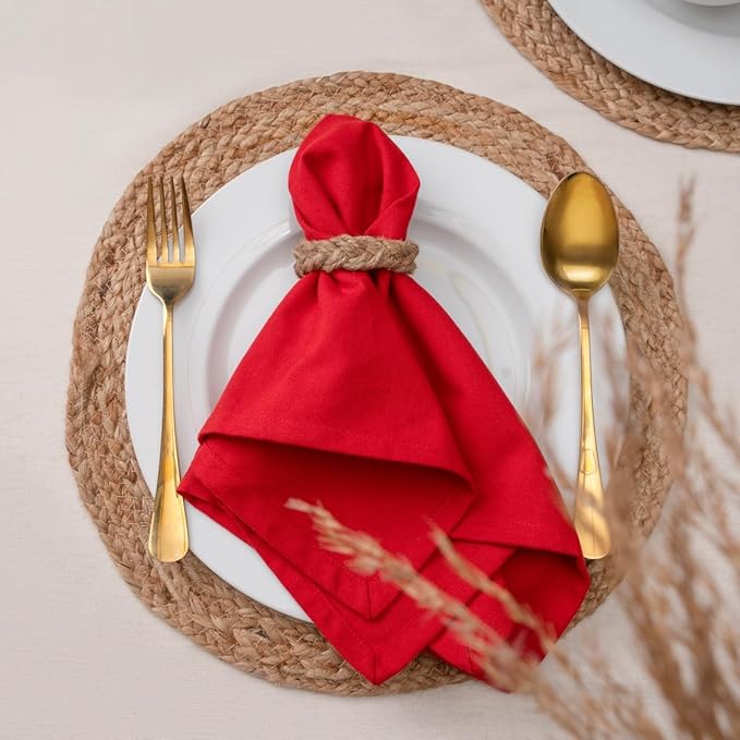 Blue Needles Solid Cloth Napkins Set of 6 Red 100% Cotton Dinner Napkins 18x18 inches - Soft, Reusable, Absorbent & Washable Fall Thanksgiving Linen, Ideal for Events, Parties & Everyday Use