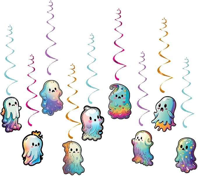 Cute Ghost Halloween Party Decorations Streamers - 18Pcs Hanging Swirl Ceiling Garland,Birthday Happy Boo Day Classroom Outdoor Indoor Decor Banner Supplies Burgleda