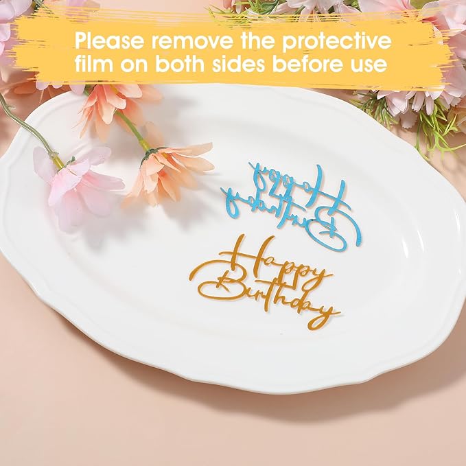 24 Pcs Happy Birthday Cupcake Toppers, Cupcake Topper Acrylic Cake Topper Sign Mini Cakes Supplies Cupcakes Decoration for Celebrating Happy Birthday Anniversary Theme Party