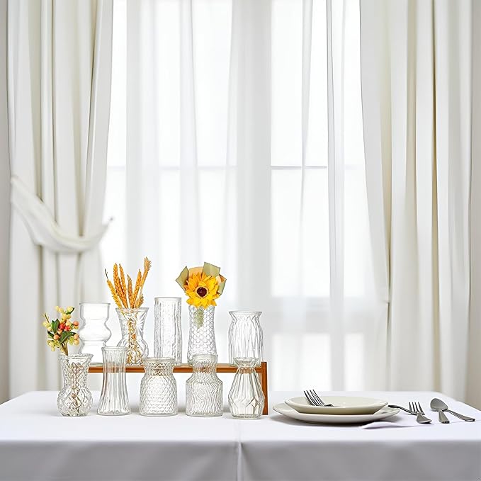 Glass Bud Vase Set of 10: Eylkoi Clear Vases for Centerpieces Decorative, Vintage Embossed in Bulk Crystal Textured Cute, Wedding Decor Mini Flower Floral Vase for Rustic Wedding, Home Table, Party