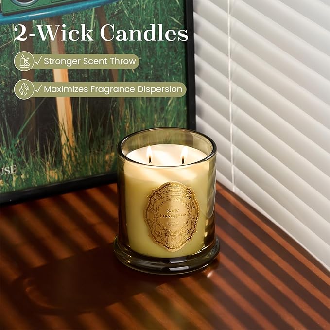 M&SENSE Sage Eucalyptus Candles for Home Scented, 2 Wick 12.7oz Soy Wax Candles Non Toxic,70 Hours Long Burning,Luxury Candles Gift for Stress Relief, Meditation, Yoga