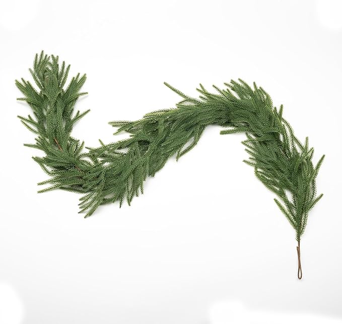 6Ft Artificial Norfolk Pine Garland Realistic Green Faux Greenery Garland for Christmas Table, Fireplace, Mantle, Window, Stairs, Indoor, Outdoor Holiday Decor（1PCS）