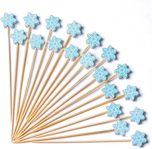 PuTwo Christmas Snowflake Cocktail Picks 4.7 Inch 100pcs Bamboo Fancy Skewers Toothpicks for Appetizers Food Drink Fruit Sandwich BBQ Christmas Party Charcuterie Boards Accessories Party Supplies