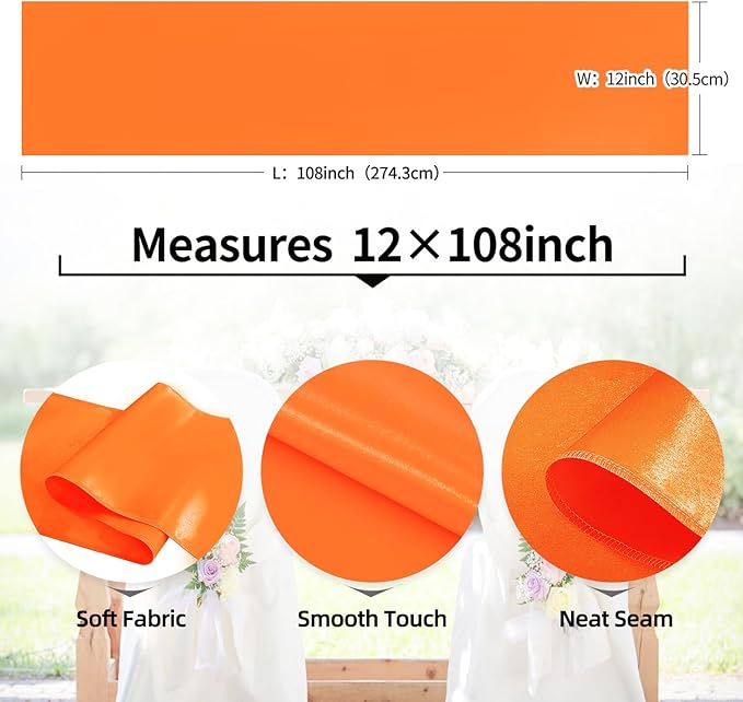10 Pack Satin Table Runner Orange 12 x 108 Inch Long,Satin Silk Table Runner for Wedding,Birthday Party and Banquet(Orange,10 Pack)