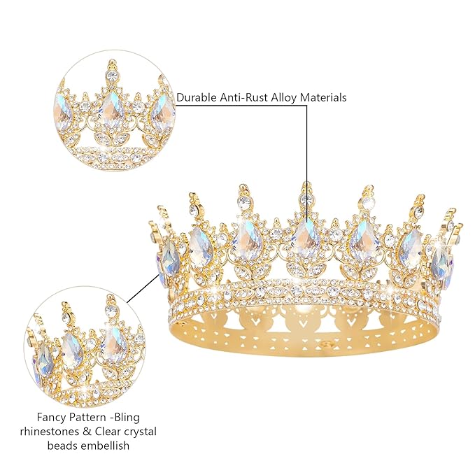 Queen Crown Rhinestone Wedding Crowns and Tiaras for Women Costume Party Hair Accessories Princess Birthday Crown Crystal Bridal Crown (KC Gold & Moonlight Crown)
