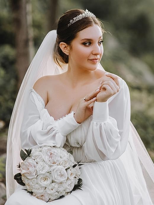 SWEETV Crystal Wedding Tiara for Women, Royal Queen Crown Headband, Rhinestone Princess Hair Accessories for Prom Birthday