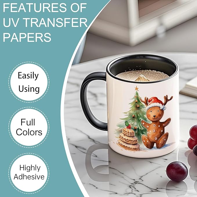 UV DTF Stickers - 12 Sheets Gingerbread Man UV DTF Cup Wrap for Coffee Mugs Glass, DIY Decals for Tumblers, Waterproof Rub on Transfers for Crafts