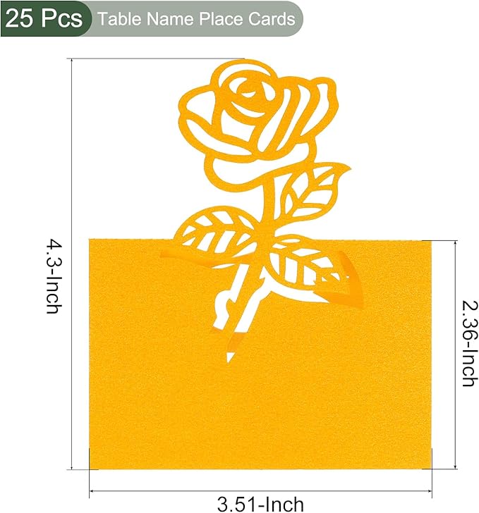 YOKIVE Place Cards for Table Setting, 25Pcs Name Cards Wedding Place Cards Table Place Cards Rose Blank Card for Wedding Reception Dinner Party, Yellow