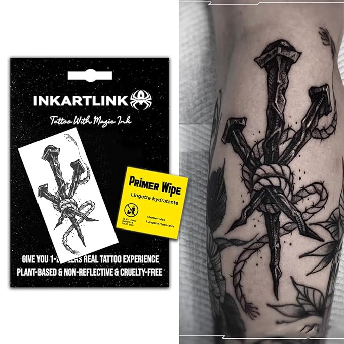 INKARTLINK Temporary Tattoos, Semi Permanent Tattoos, Adult Art Designs, Waterproof Temporary Tattoos, Party Favors, Tattoo Stickers Realistic, No Adhesive, Lasts 1-2 Weeks(Saboteur Teufel Chords)