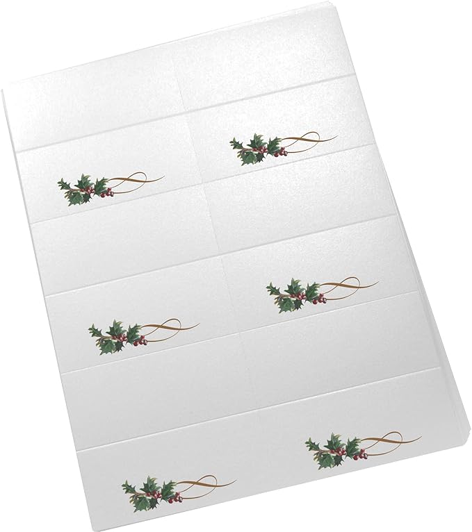 Christmas and Holiday Holly Swirl Printable Place Cards, Set of 60 (10 Sheets), Laser & Inkjet Printers - Wedding, Party, Dinner, and Special Events - Made in the USA