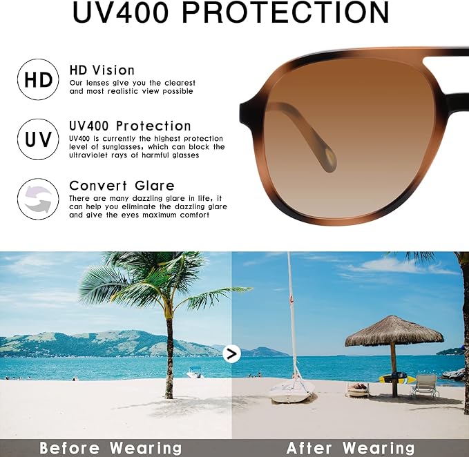 YDAOWKN Retro Square Aviator Sunglasses for Womens Mens Vintage 70s Double Bridge Sun Glasses