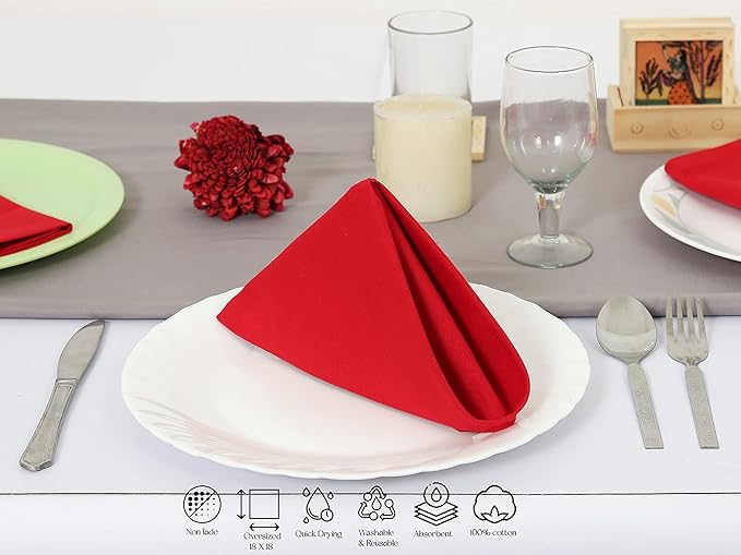 TARAN LIVING Cloth Napkins Solid Red Napkin Pack of 12 Daily Use 100% Cotton Dinner Napkins Holiday Napkin Cloth Table Napkin Soft Washable Reusable Napkin Set - 18x18 Inch