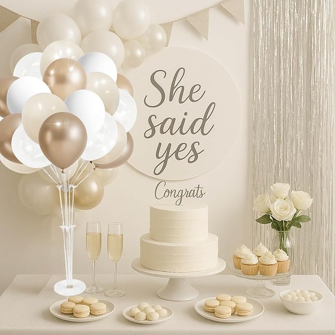 Champagne Gold and Ivory White Balloons Engagement Party Decorations- 34Pcs 12in Metallic Champagne Gold, White, Ivory, Clear Latex Baloons for Bridal Showers Wedding Birthday Party Supplies