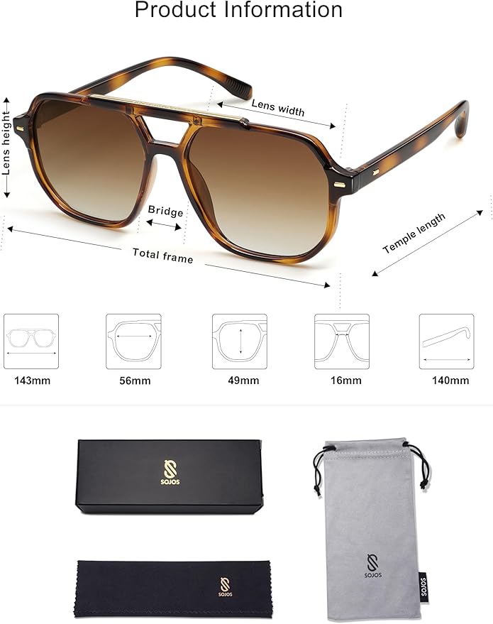 SOJOS Retro Trendy Aviator Polarized Sunglasses Men Women Vintage 70s Square Stylish Frame Sun Glasses SJ2283