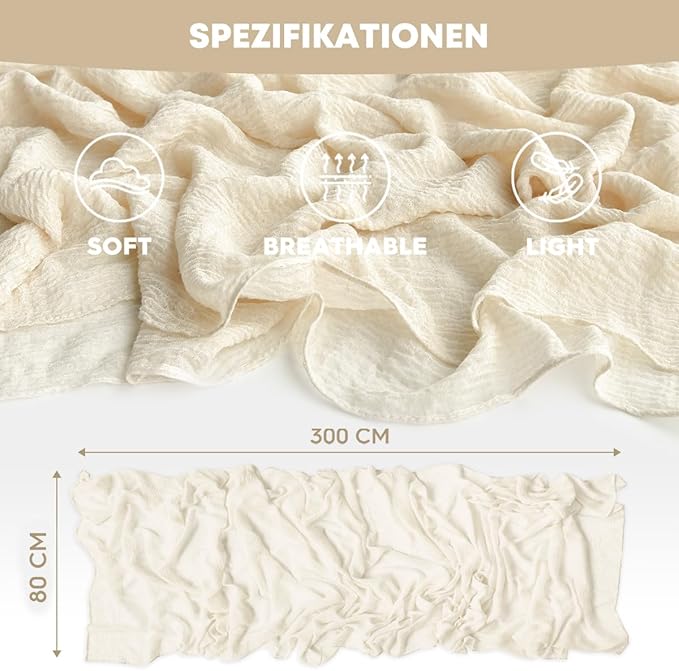 Artoid Mode Boho Cheesecloth Gauze Beige Wedding Table Runner, 120 Inch Seasonal Fabric Kitchen Dining Holiday Table Decor for Home Party Indoor